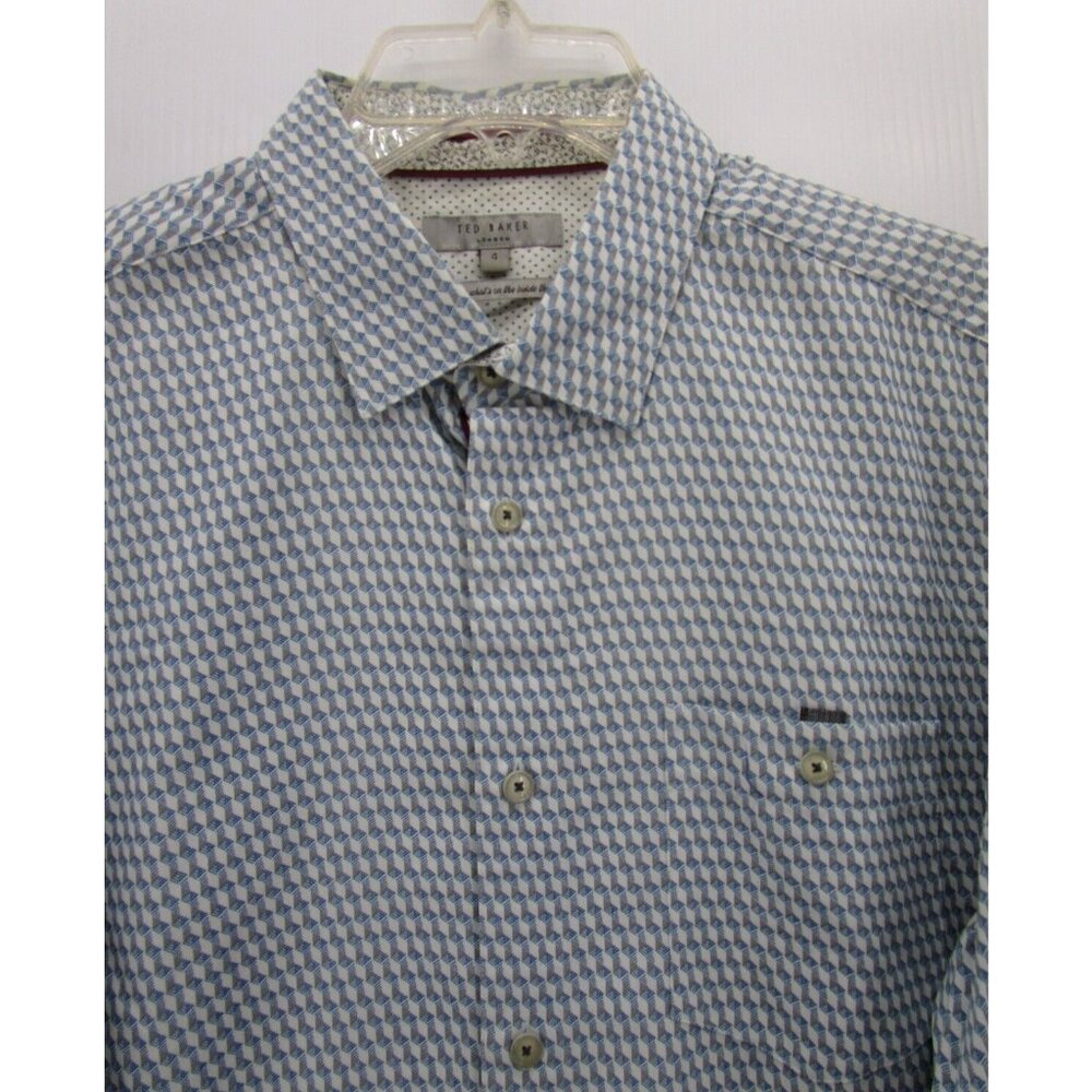 Ted Baker Shirt Large Button Down Pocket Geometric Print Flip Cuff 4 - Picture 2 of 11